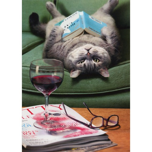 Upside Down Cat Reading Book Funny Mother's Day Card
