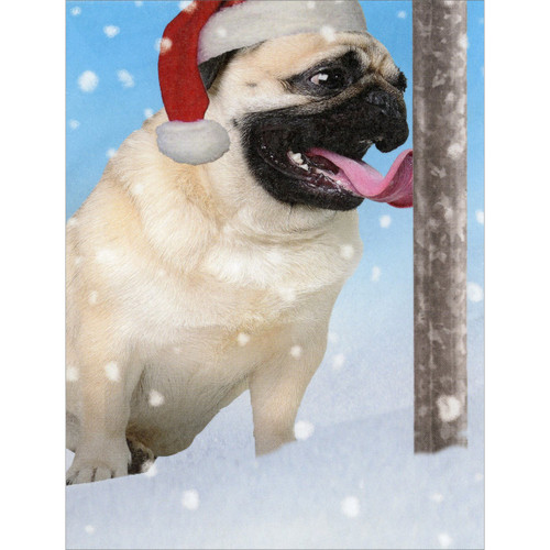 Pug Tongue Stuck to Pole Package of 8 Funny / Humorous Dog Christmas Cards