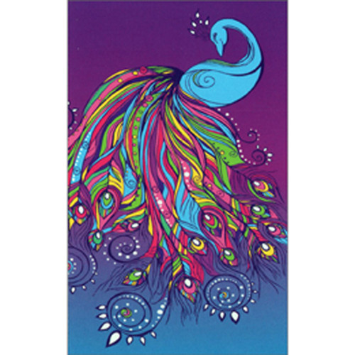 Fancy Colorful Peacock on Purple Mini Blank Gift Enclosure Card