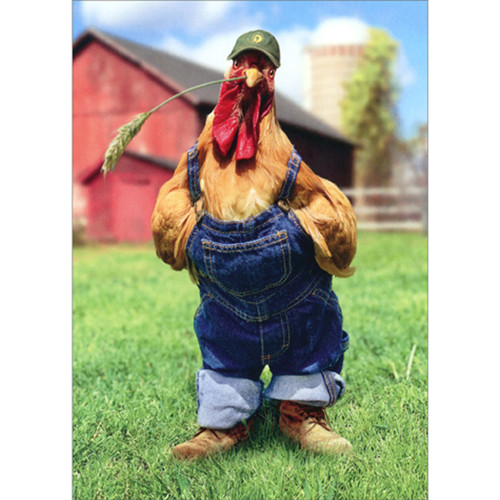 Chicken Wearing Overalls and Boots Funny / Humorous Birthday Card