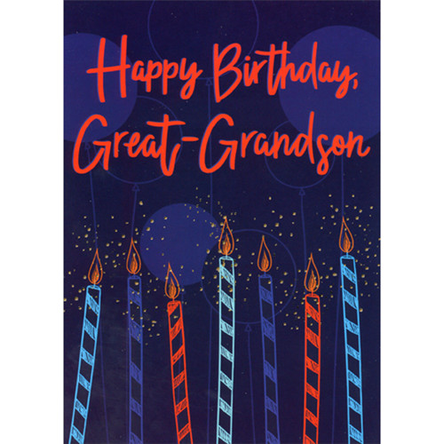 Tall Colorful Candles with Orange Flames on Dark Background Birthday Card for Great Grandson: Happy Birthday, Great-Grandson