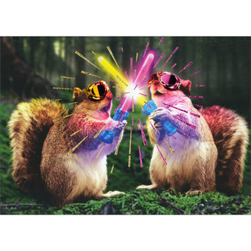 Squirrels With Glow Sticks Funny / Humorous Birthday Card