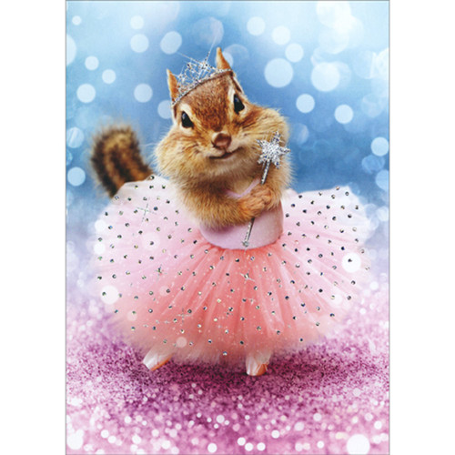 Chipmunk Ballerina Wearing Silver Foil Tiara Funny / Humorous Birthday Card for Her / Woman