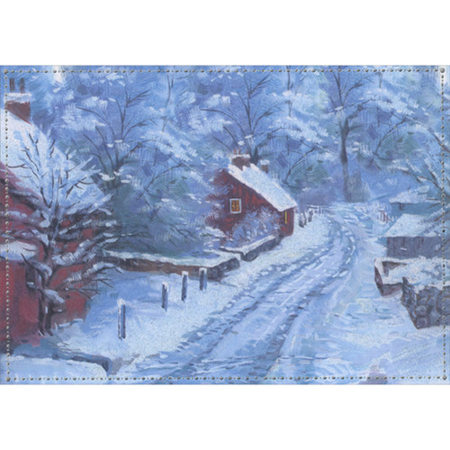 Sparkling Glitter Snow Covered Village Road Box of 18 Christmas Cards