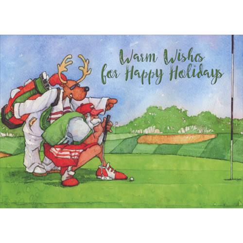 Santa Golfing with Reindeer Caddy Box of 18 Christmas Cards: Warm Wishes for Happy Holidays