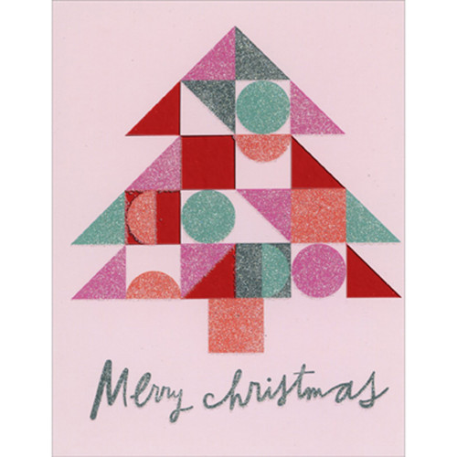 Merry Christmas: Foil and Glitter Geometric Shapes in Tree Box of 10 Christmas Cards: Merry Christmas