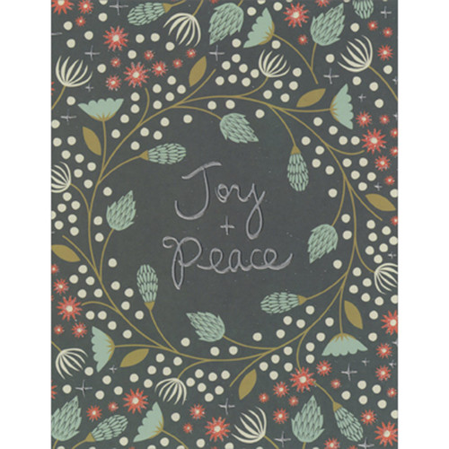 Silver Foil Joy and Peace: Vines on Green Background Box of 10 Christmas Cards: Joy + Peace