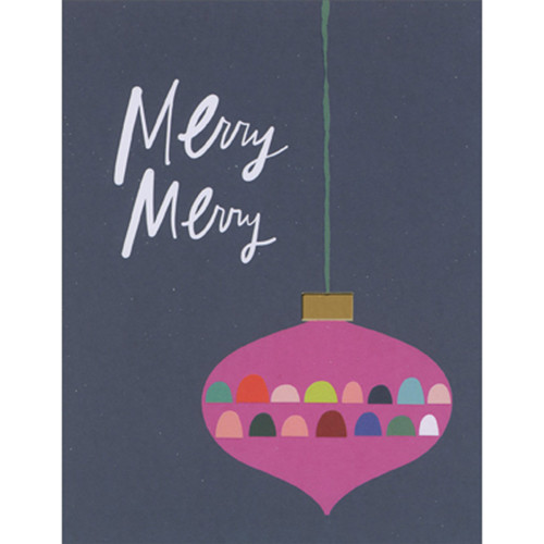 Merry Merry: Single Pink Ornament on Dark Blue Box of 10 Christmas Cards: Merry Merry