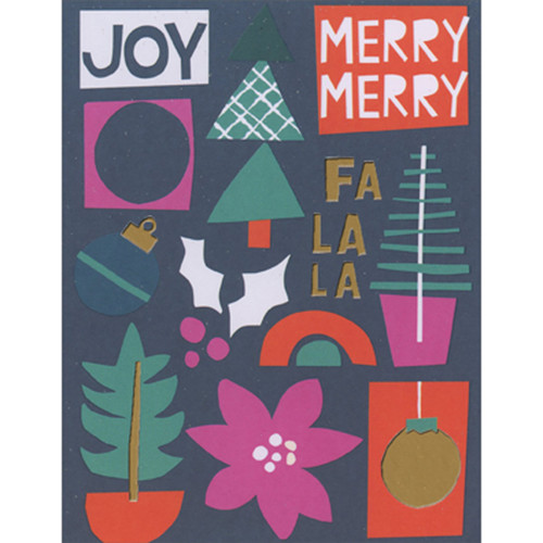 Joy, Merry Merry, Fa La La: Holiday Icons on Dark Blue Box of 10 Christmas Cards: Joy, Merry Merry, Fa La La