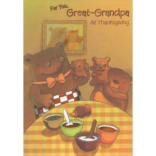 Bear Family Holding Cutout Bear Cookies Cute Juvenile Thanksgiving Card for Great-Grandpa: For You, Great-Grandpa At Thanksgiving