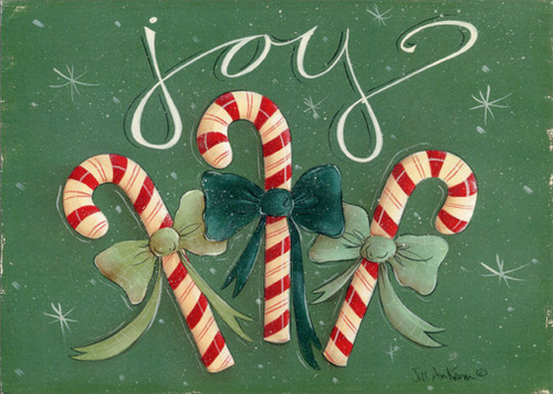 Joy Candy Canes Box of 18 Christmas Cards: joy