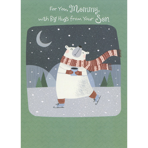 Ice Skating Polar Bear: Blue Skates and Blue Mug Juvenlie Mommy Christmas Card from Young Son: For You, Mommy, with Big Hugs from Your Son