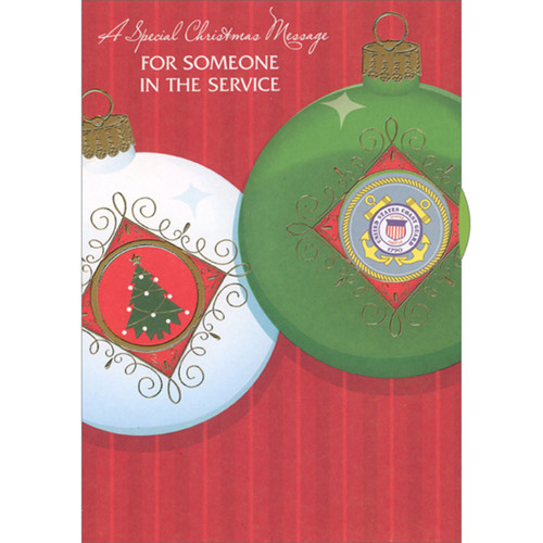Gold Foil Accented White and Green Ornaments Christmas Card with Interactive Wheel for Someone in the Service: A Special Christmas Message for Someone in the Service (Moveable wheel allows you to select Marine Corps, Navy, Air Force, Army or Coast Guard)