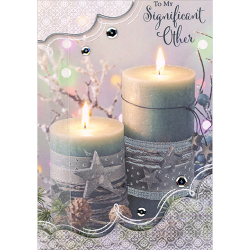 Two Candles with Stars, White Ribbon, 3D Die Cut Borders and Silver Sequins Hand Decorated Christmas Card for My Significant Other: To My Significant Other