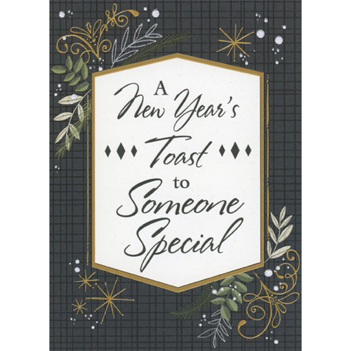 Toast to Someone Special: Gold Foil Framed Banner on Dark Background New Year Card: A New Year's Toast to Someone Special