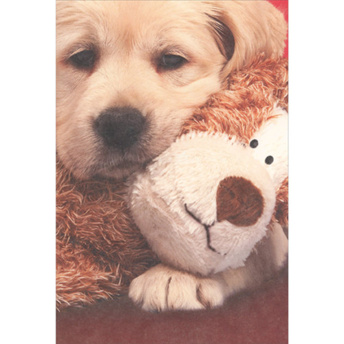 Dog Hugging Stuffed Animal Cute Valentine's Day Card