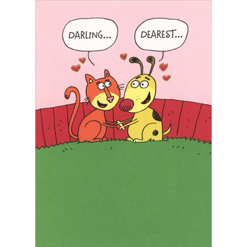 Cat and Dog Holding Hands: Darling, Dearest Humorous / Funny Valentine's Day Card: Darling…  Dearest…