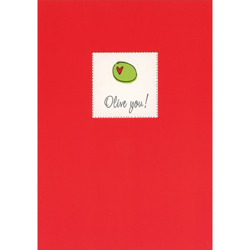 Olive You: White Square on Red Panel Masculine Valentine's Day Card for the One I Love: Olive You!