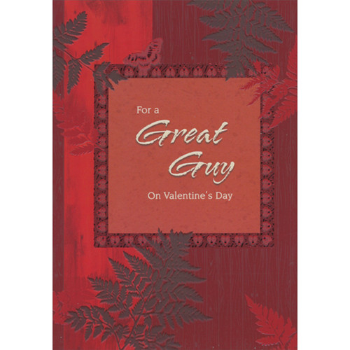 For a Great Guy: Dark Leaves on Dark Red Masculine Valentine's Day Card for Man / Him: For a Great Guy on Valentine's Day