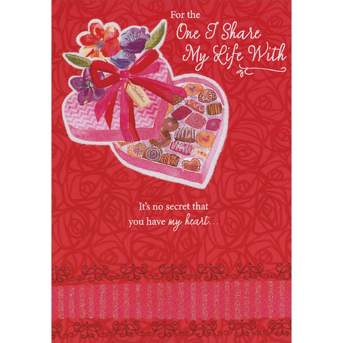 Pink Heart Shaped Candy Box with Sparkling Candies: It's No Secret Valentine's Day Card for the One I Shared My Life With: For the One I Share My Life With - It's no secret that you have my heart…