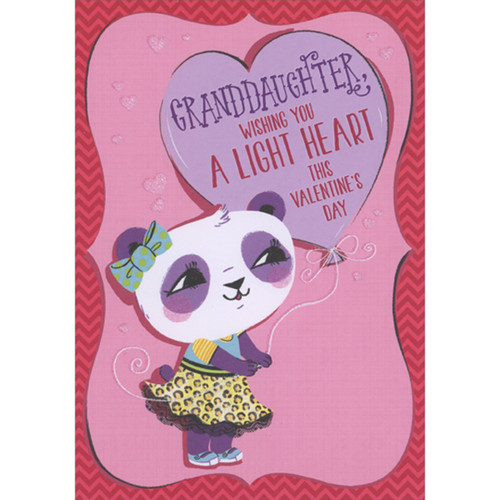 Cute Purple and White Panda Bear in Yellow Dress Holding Heart Balloon Juvenile Valentine's Day Card for Granddaughter: Granddaughter, Wishing you a Light Heart this Valentine's Day