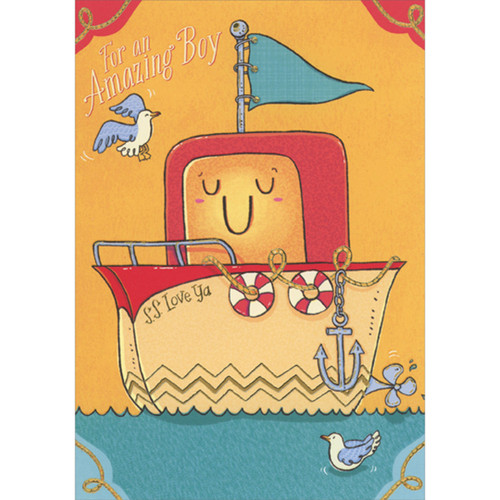 For an Amazing Boy: Red and Yellow Boat with Blue Flag Juvenile African American Valentine's Day Card for Young Boy: For an Amazing Boy