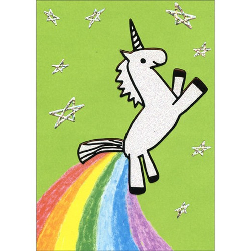 Unicorn Making Rainbow A-Press Funny Birthday Card