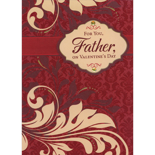 For You Father 3D Tip On Banner and Gold Sequins Over Red Ribbon Hand Decorated Valentine's Day Card for Father: For You, Father, On Valentine's Day