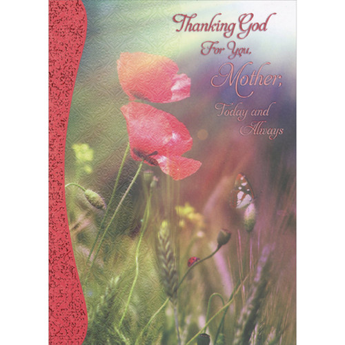 Thanking God For You: 2 Pink Flowers and Butterfly Photo Religious Valentine's Day Card for Mother: Thanking God For You, Mother, Today and Always