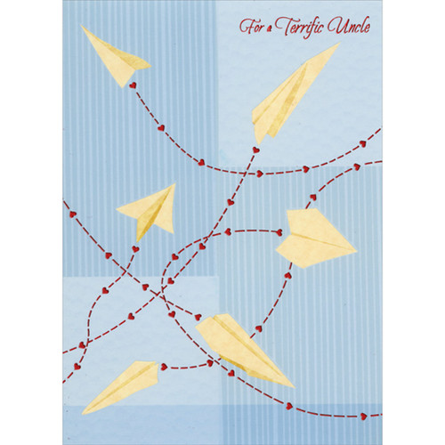 Six Paper Airplanes with Red Foil Hearts and Dashes Trails Valentine's Day Card for Uncle: For a Terrific Uncle