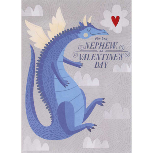 Blue Dragon with Closed Eyes and Yellow Wings Juvenile Valentine's Day Card for Nephew: For You, Nephew, On Valentine's Day