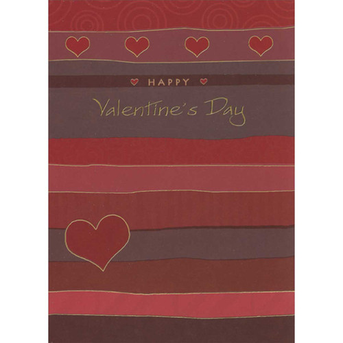 Hearts and Dark Red and Earthtone Horizontal Sections with Thin Gold Foil Separators African American Valentine's Day Card: Happy Valentine's Day