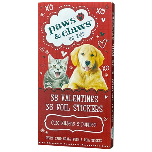 Paws and Claws for Kids: Cute Kittens and Puppies 35 Valentines Cards / 36 Foil Stickers for Kids Classroom Exchange