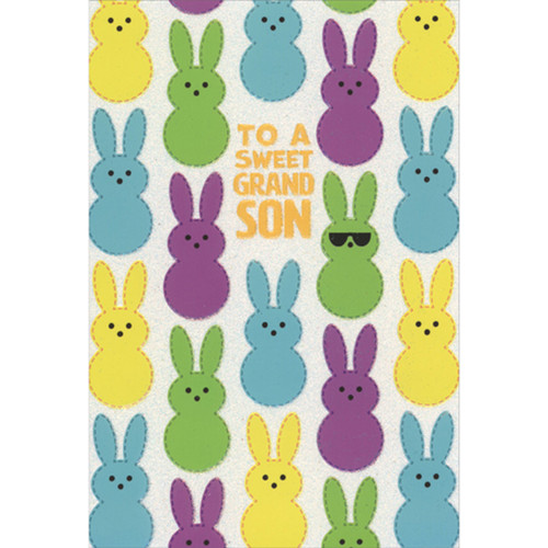 Green Bunny Wearing Sunglasses in Group of Yellow, Green, Blue and Purple Bunnies Juvenile Easter Card for Young Grandson: To a Sweet Grandson