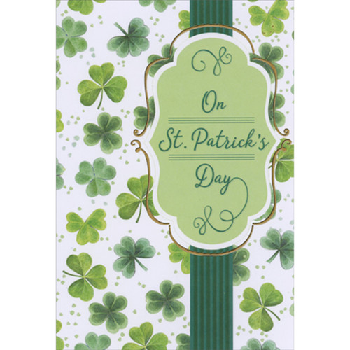 On St. Patrick's Day: Light Green Banner, Green Column and Floating Clovers Package of 8 St. Patrick's Day Cards: On St. Patrick's Day