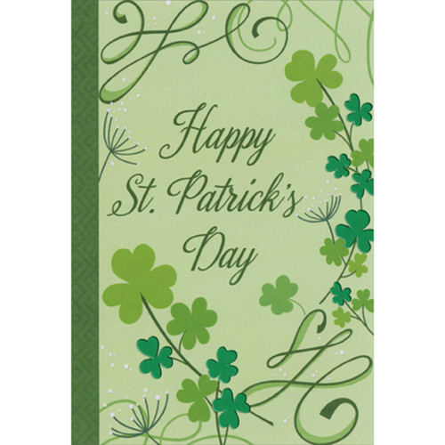 Happy St. Patrick's Day: Light Green and Green Foil Shamrocks and Swirls Package of 8 St. Patrick's Day Cards: Happy St. Patrick's Day