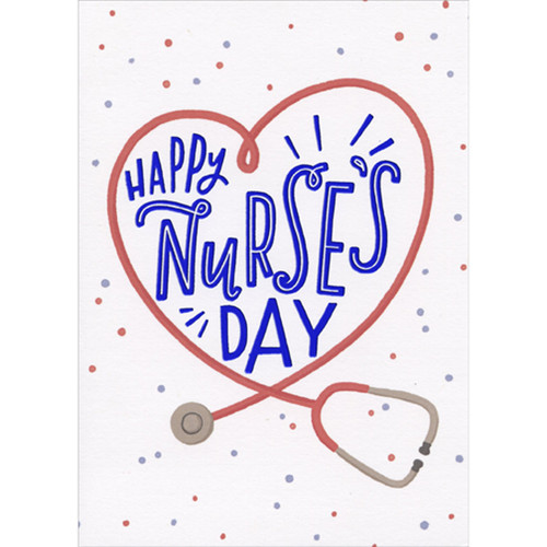 Red Heart Shaped Stethoscope and Small Dots on White Background Nurse's Day Card: Happy Nurse’s Day