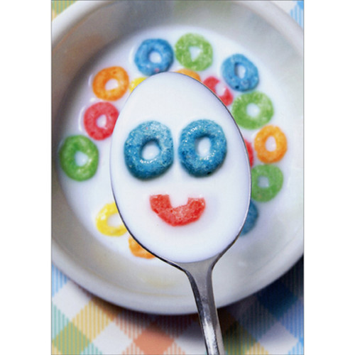 Colorful Cereal Face in Spoonful of Milk Cute Encouragement / Friendship Card
