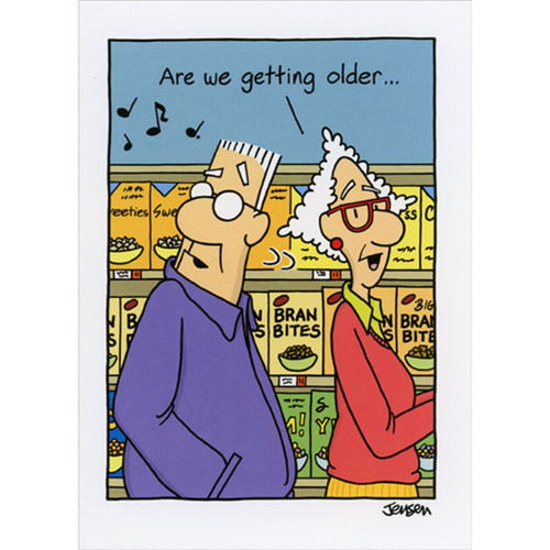 Couple Enjoying Music in Cereal Aisle Funny / Humorous Birthday Card: Are we getting older…