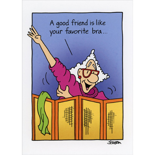 Woman Changing Behind Yellow Screen: Favorite Bra Funny / Humorous Feminine Birthday Card for Her: A good friend is like your favorite bra…