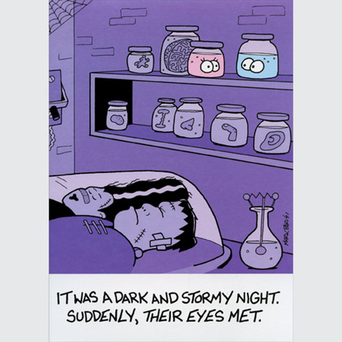 Sleeping Frankenstein Couple: Eyes Met Funny / Humorous Our Anniversary Congratulations Card for Husband : Wife: It was a dark and stormy night. Suddenly, their eyes met.