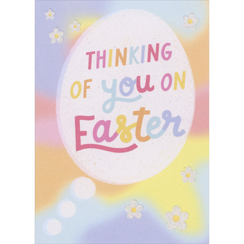 Thinking of You on Easter: White Egg and Sparkling Flowers on Pastel Colors Funny / Humorous Easter Card: Thinking of you on Easter