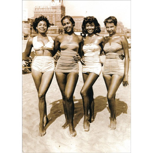 Four Women Posing On Beach America Collection Birthday Card for Her