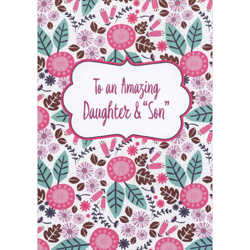Repeated Circular Pink Flowers with Two Blue Leaves on Sparkling Background Easter Card for Daughter and 'Son' (Son-in-Law): To an Amazing Daughter and 'Son'