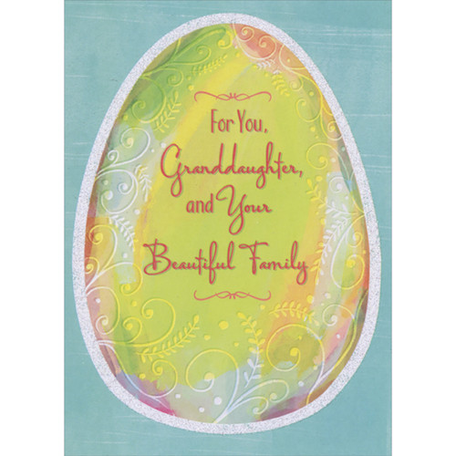 Large Light Green Egg with Colorful Edges and Thick Glitter Border Easter Card for Granddaughter and Family: For You, Granddaughter, and Your Beautiful Family