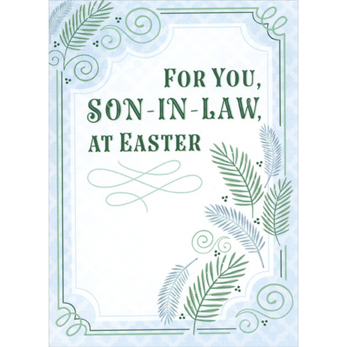 Green and Blue Palm Branches and Thin Dual Lined Borders Easter Card for Son-in-Law: For You, Son-in-Law, at Easter