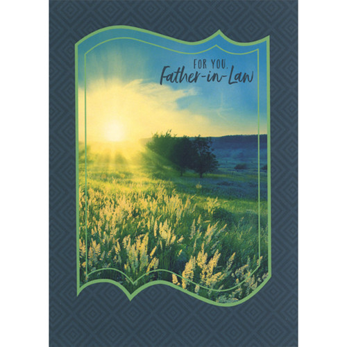 Shining Sun Peeking Over Hillside Photo with Green Border Easter Card for Father-in-Law: For You, Father-in-Law