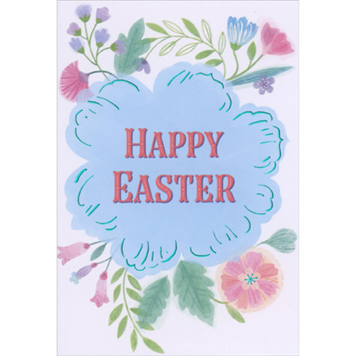 Happy Easter Blue Flower with Blue Foil Border Package of 8 Easter Cards: Happy Easter