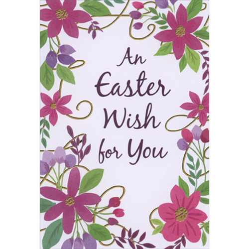 An Easter Wish For You: Pink Flowers with Gold Foil Accents Package of 8 Easter Cards: An Easter Wish for You