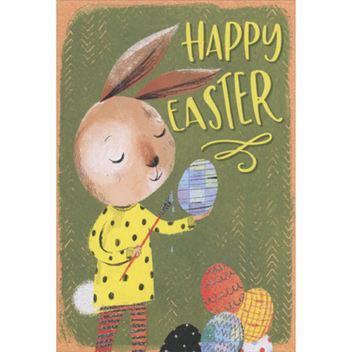 Bunny Painting Shimmering Egg with Long Red Brush Package of 8 Juvenile Easter Cards for Kids: Happy Easter